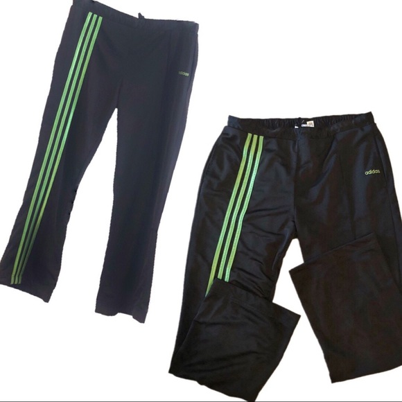 black neon green stripe adidas pants